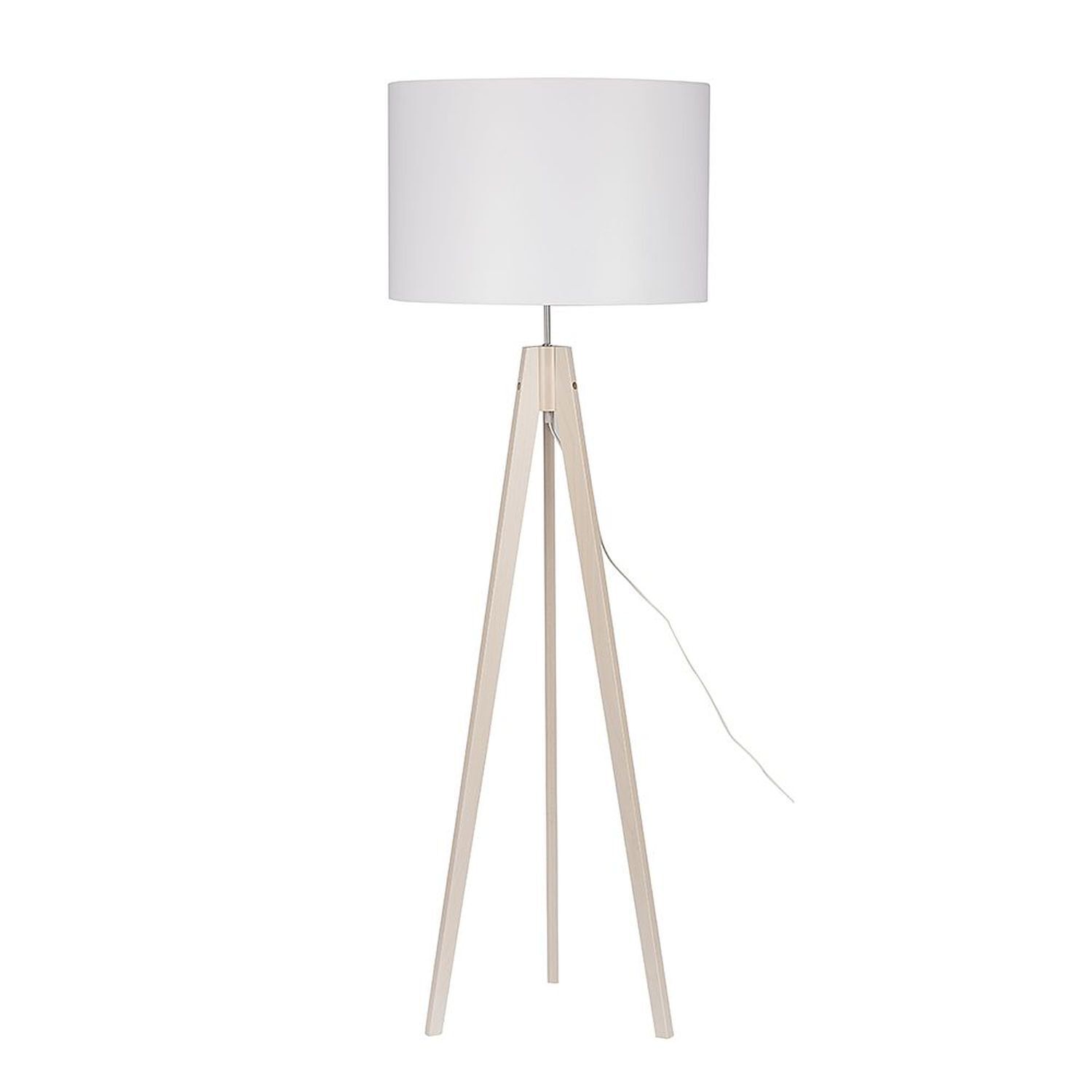 Stehlampe, Tripodlampe, Holzfuß, Beige, Lampenschirm