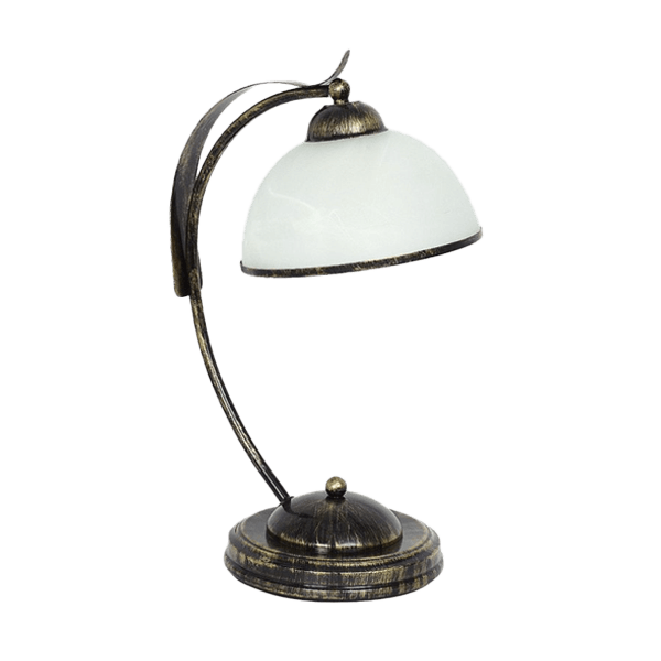 Tischlampe, Brasseneffekt, Metall, Glaskuppel, Arbeitslampe