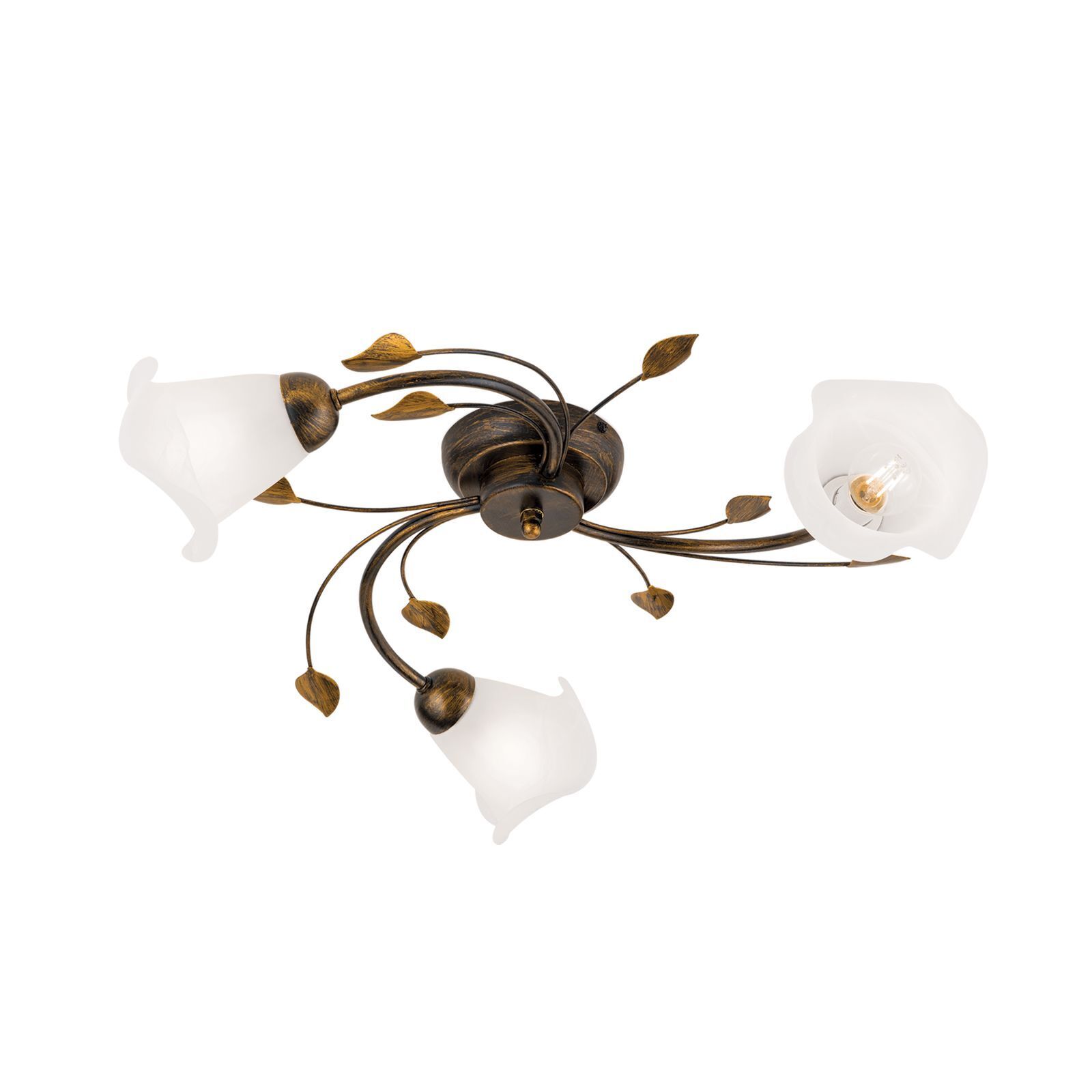 Deckenlampe Metall Glas B: 60 cm Shabby Antik Weiß E14 Deckenleuchte, Bronze, Blütenblatt, Glühbirne, 3-flammig