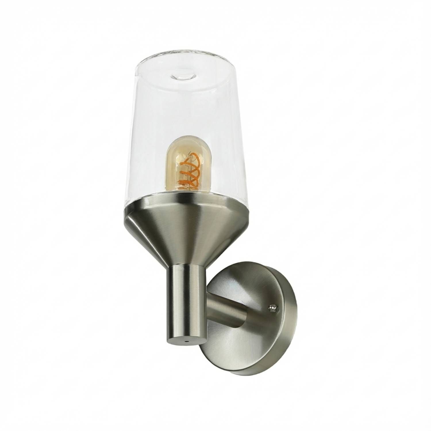 Außenwandleuchte Edelstahl Glas H: 29 cm IP44 E27 Wandleuchte, Wandlampe, LED Glühbirne, Nickel, Messing, Stahl
