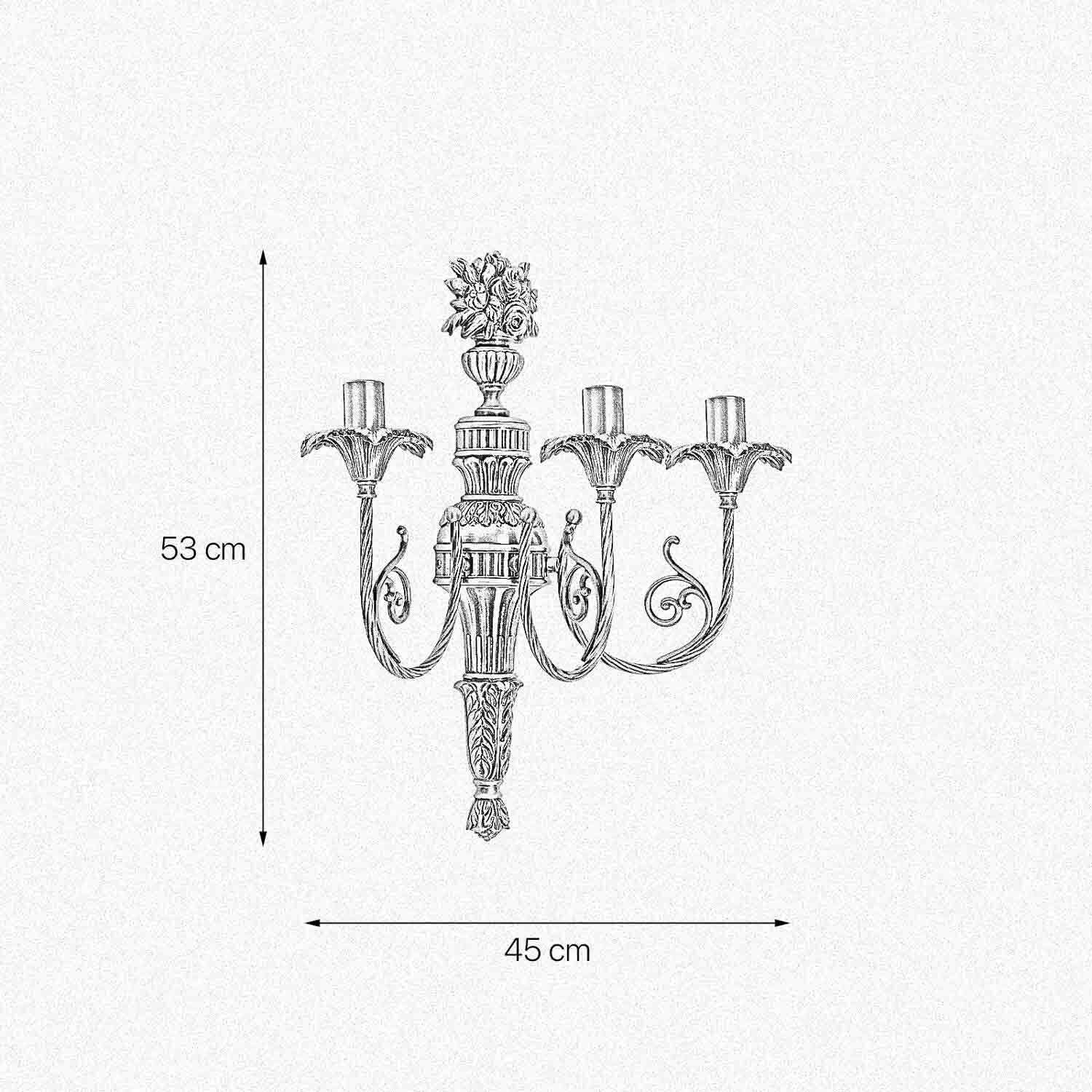Applique murale laiton 3 flammes E14 en bronze clair Floral Leuchter, Lampe