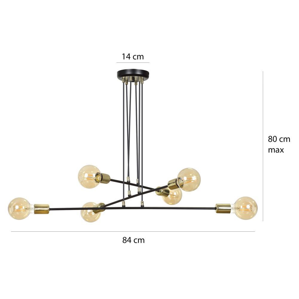 Lampe à suspendre ajustable Noir Rétro 6x E27 Métal