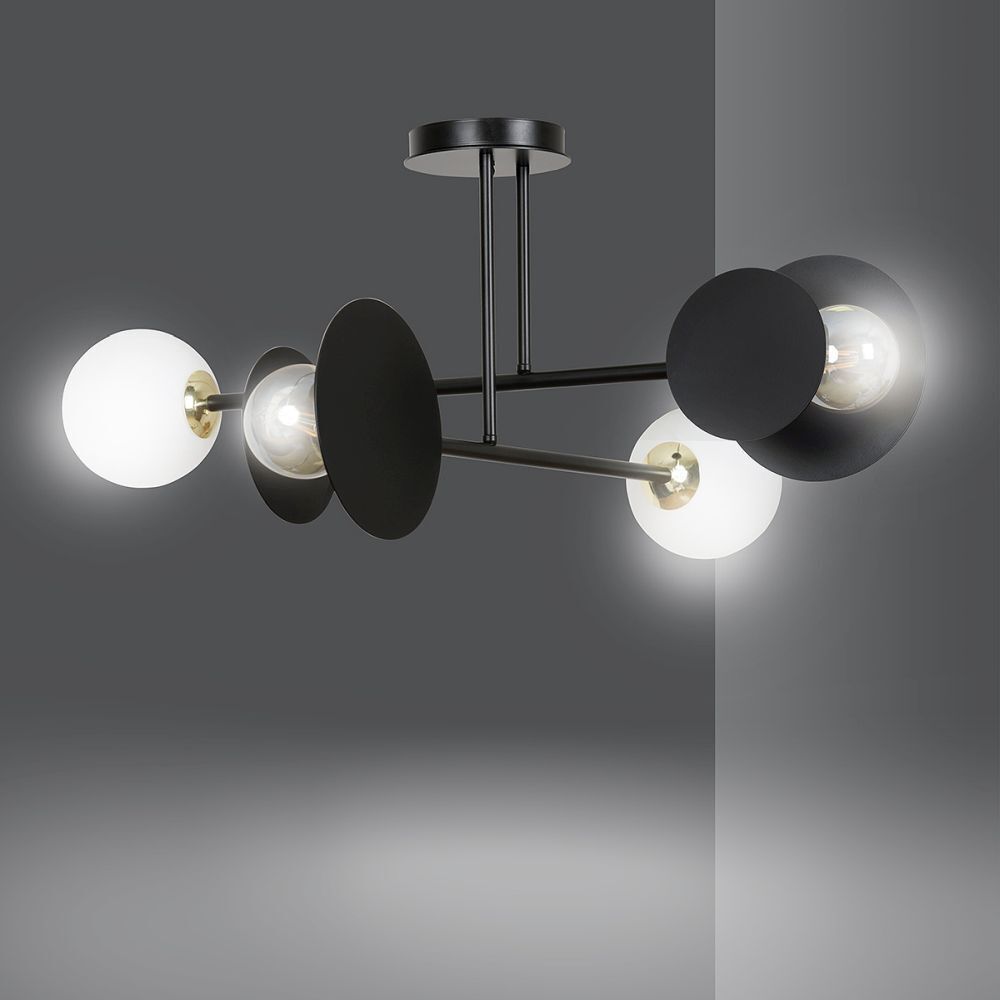 Plafonnier Noir Blanc Moderne Métal Verre 4x E27