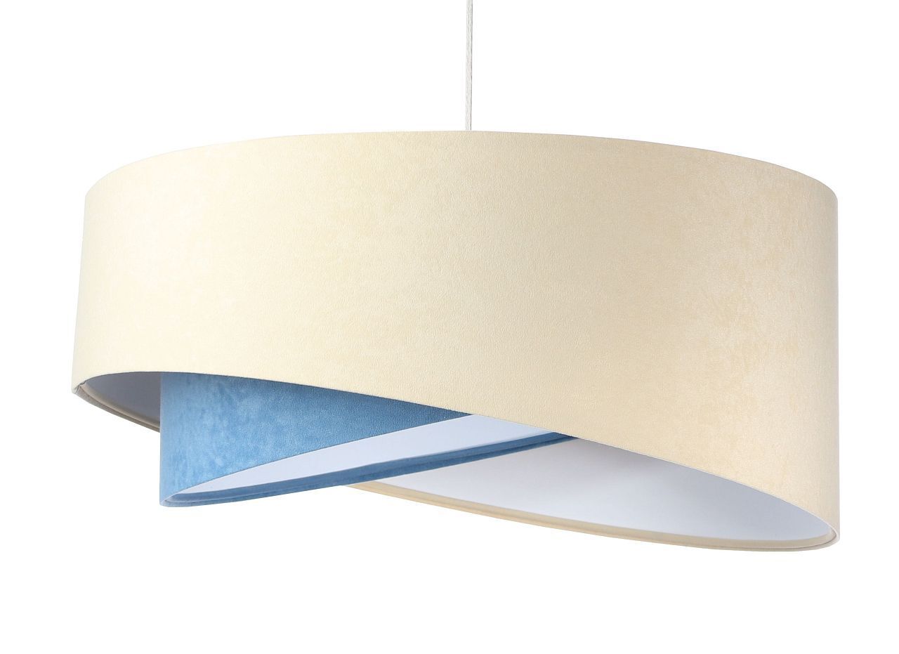 Suspension Tissu aspect velours rond Ø 50 cm E27 Crème Bleu Lampe