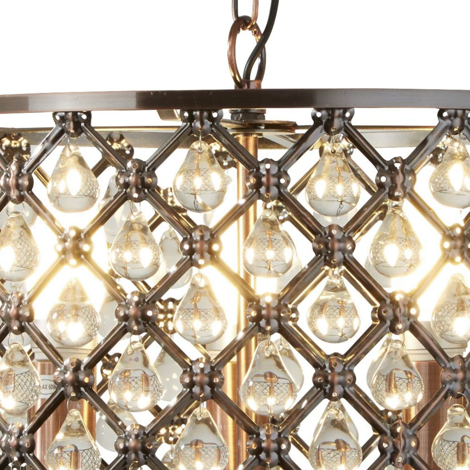 Suspension cristal Ø 38 cm 3x E14 en cuivre antique
