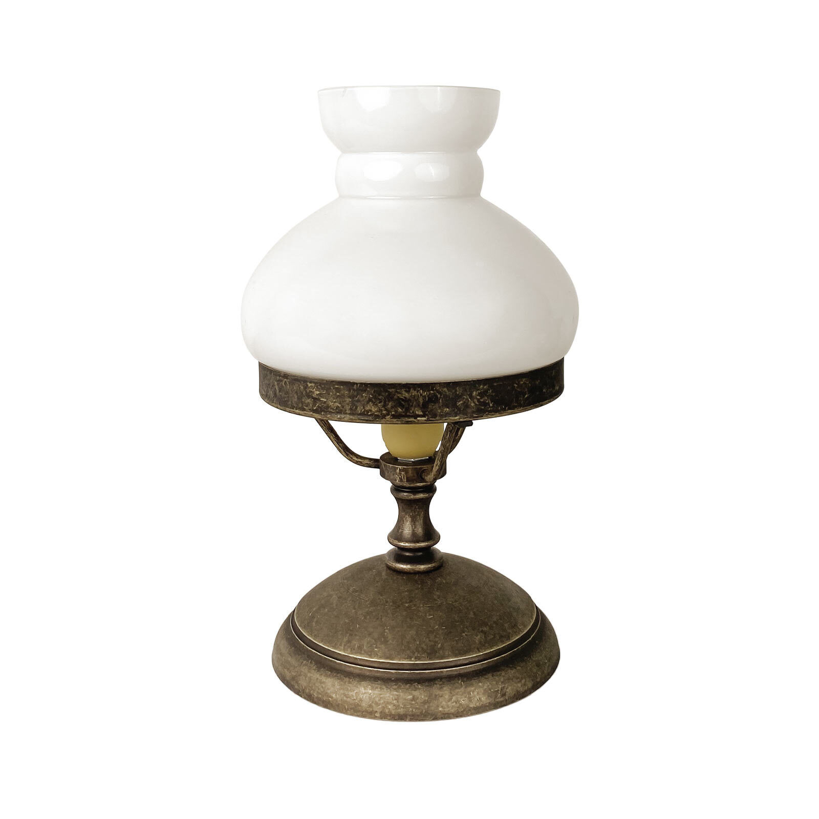 Lampe de table verre laiton 23,5 cm en bronze antique blanc E14