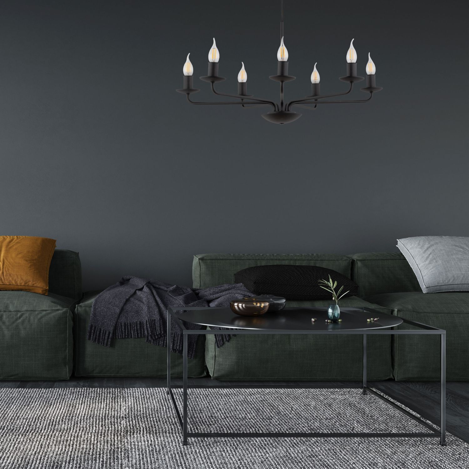 Lustre Rustique Métal Noir 7 flammes E27