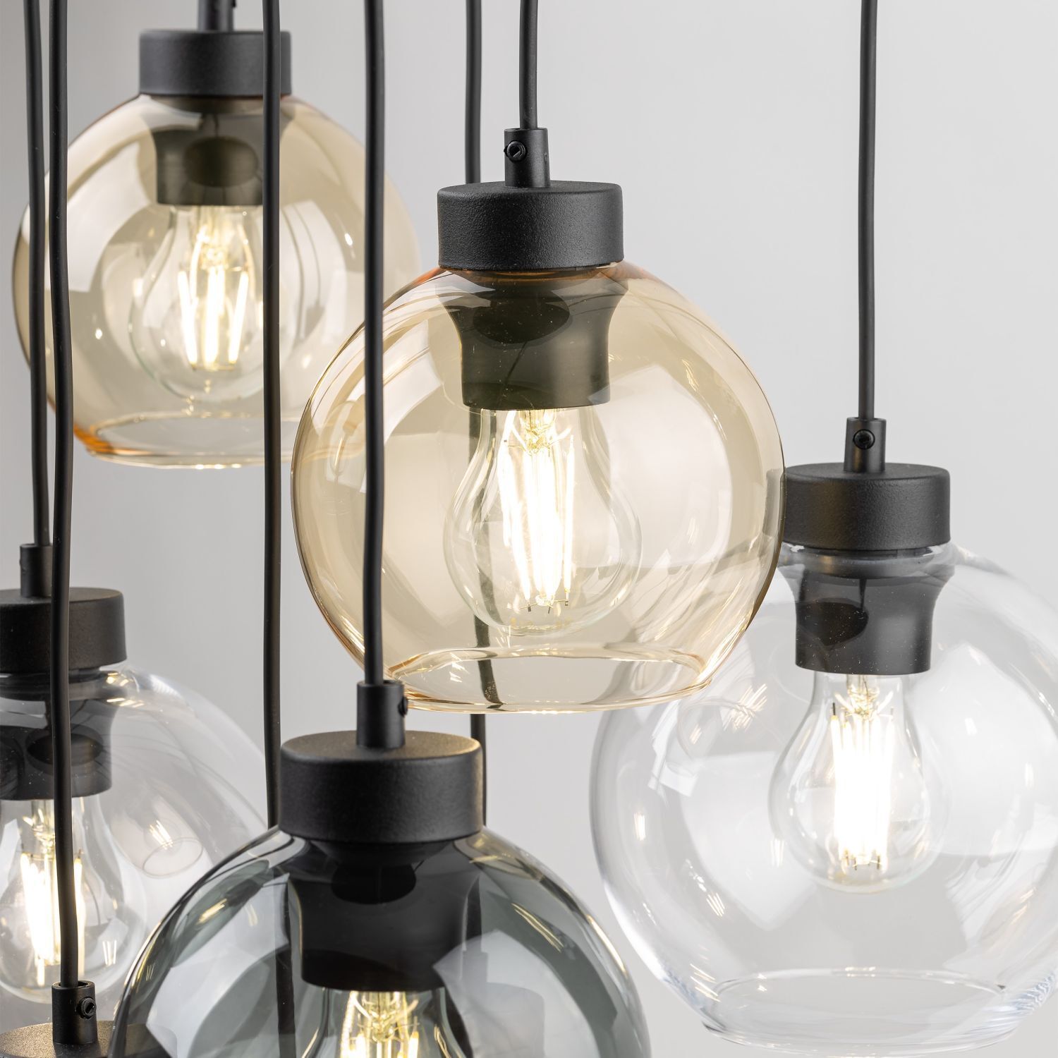 Suspension verre fumé H : max. 140 cm réglable 9x E27 Leuchte, Lampe, Licht