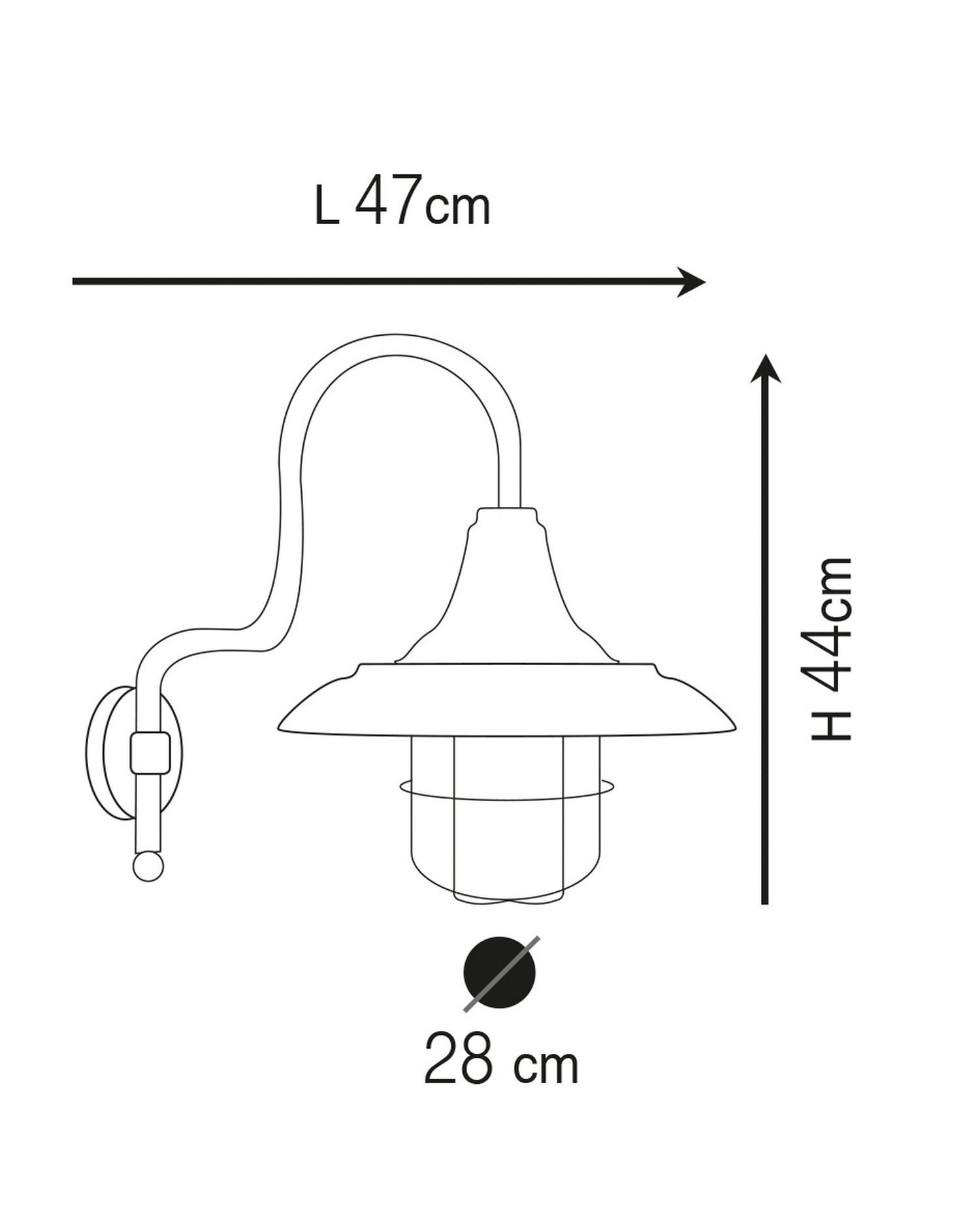 Lampe d'extérieur murale laiton véritable verre H : 44 cm IP44 E27