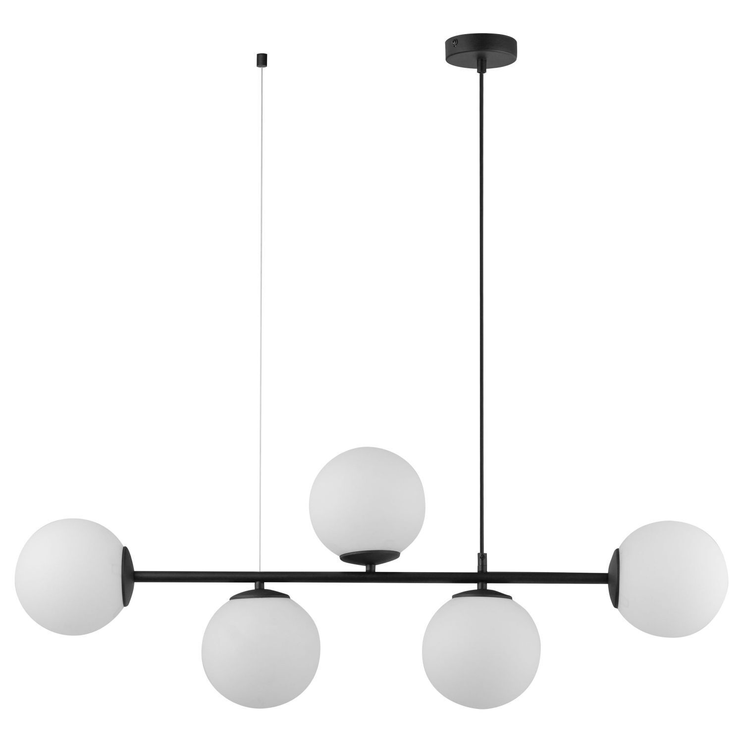 haengeeuchte-pendelleuchte-esstisch-pendelleuchte-metall-prosko-5x-e27-bis-15w-schwarz--weiss-1 Pendelleuchte, Glaskugeln, Schwarz, LED, Hängelampe