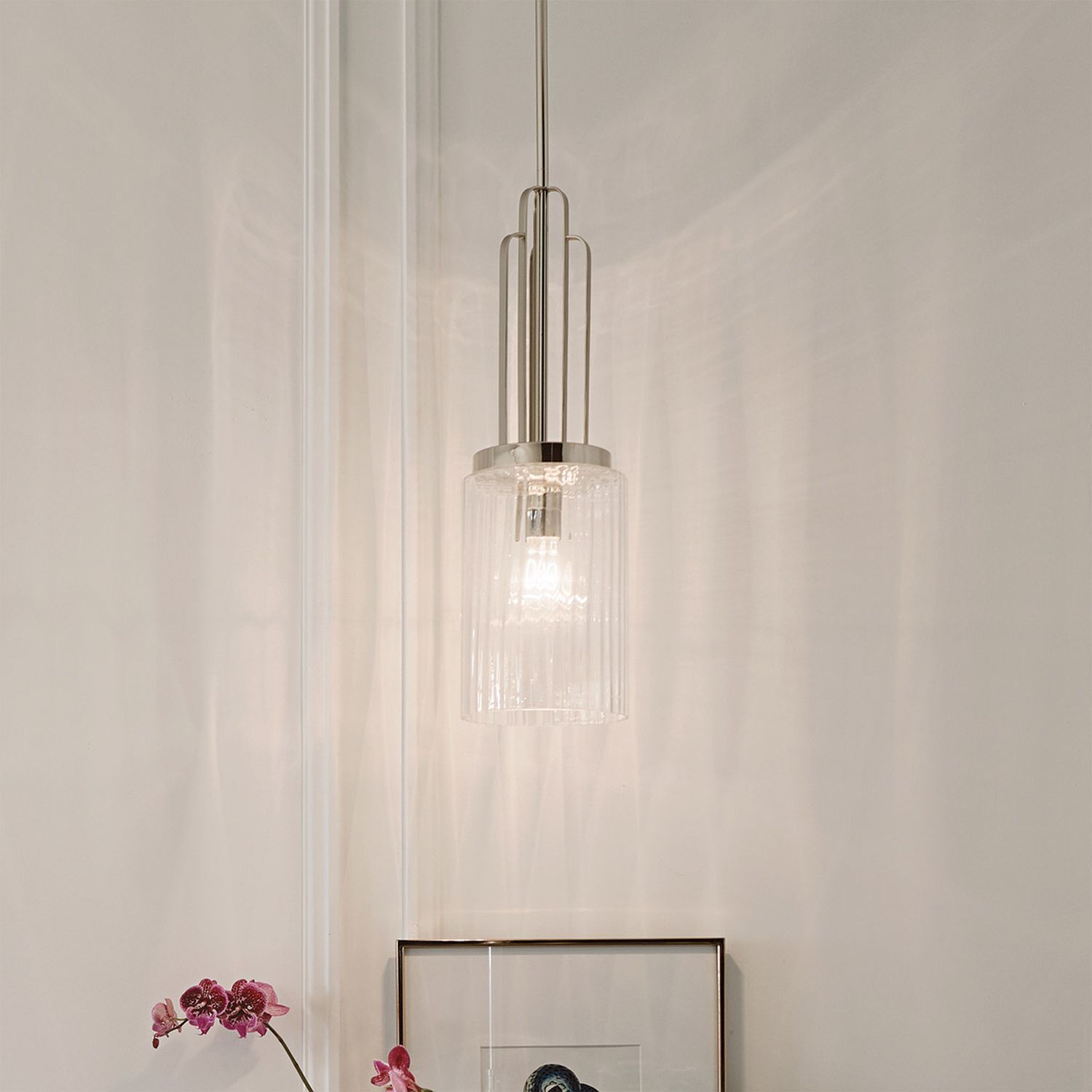 Lampe à suspendre Abat-jour en verre Ø 17,8 cm H : max. 176,5 cm Art déco