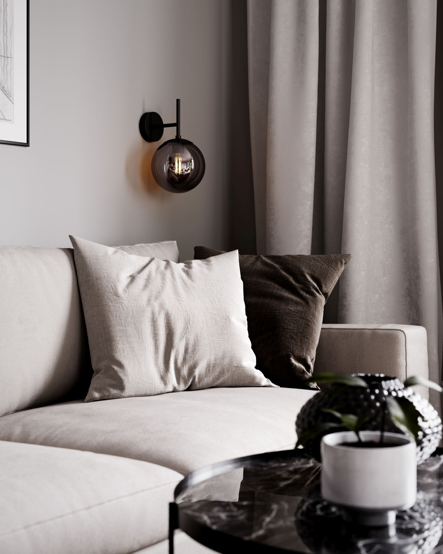 Applique avec fiche E27 métal verre fumé Abat-jour sphérique Kissen, Dekoration für Zuhause, Couch, Wohnzimmer, Kopfkissen