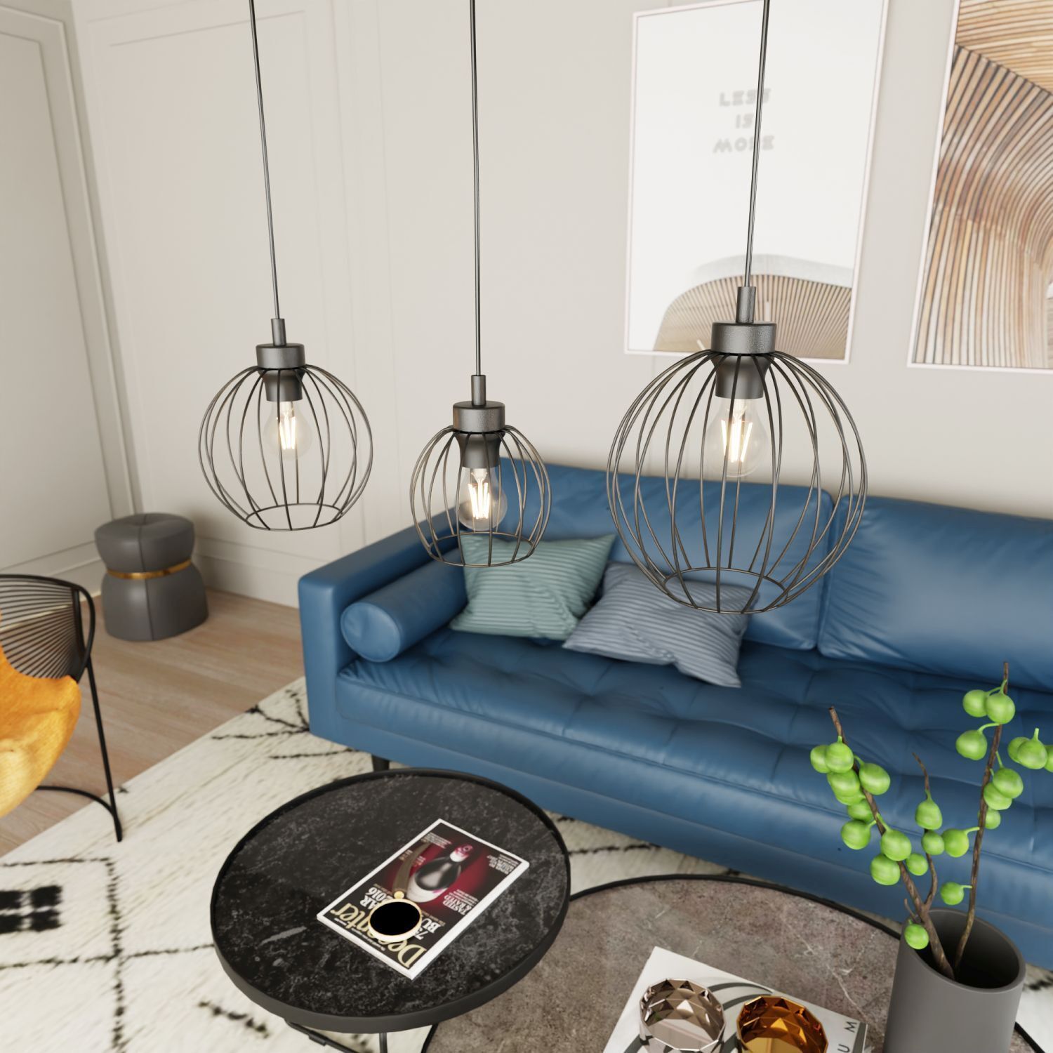 Suspension longue fil E27 L:77 cm Métal noir