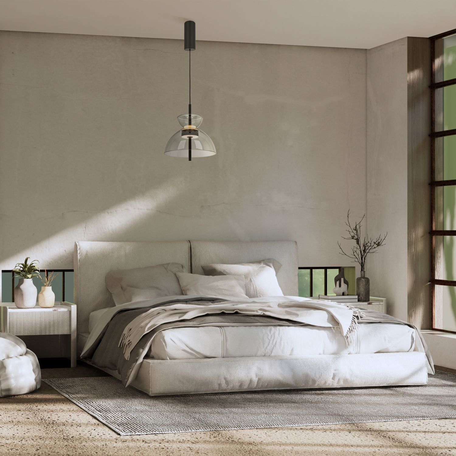 Suspension LED métal verre fumé H : max. 348 cm BRUNO