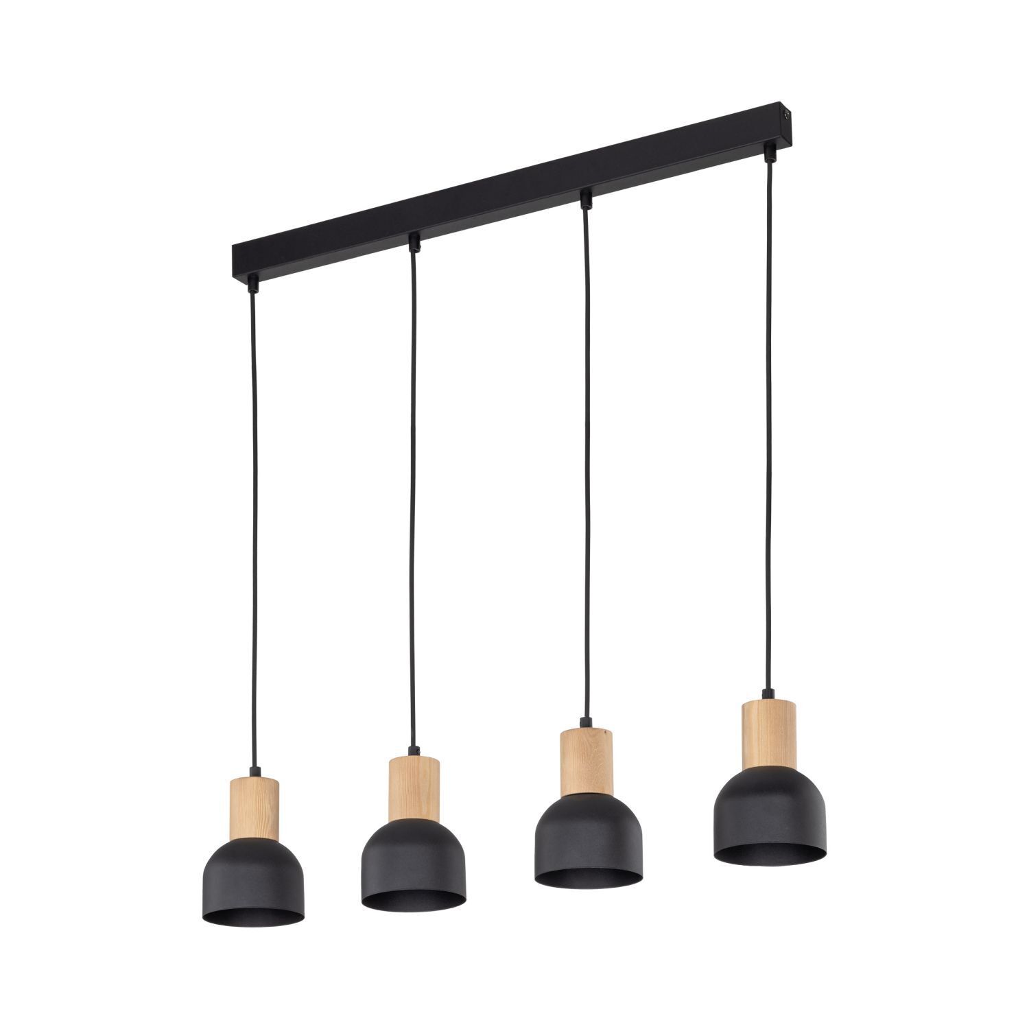 Suspension métal bois E27 noir bois 4 flammes