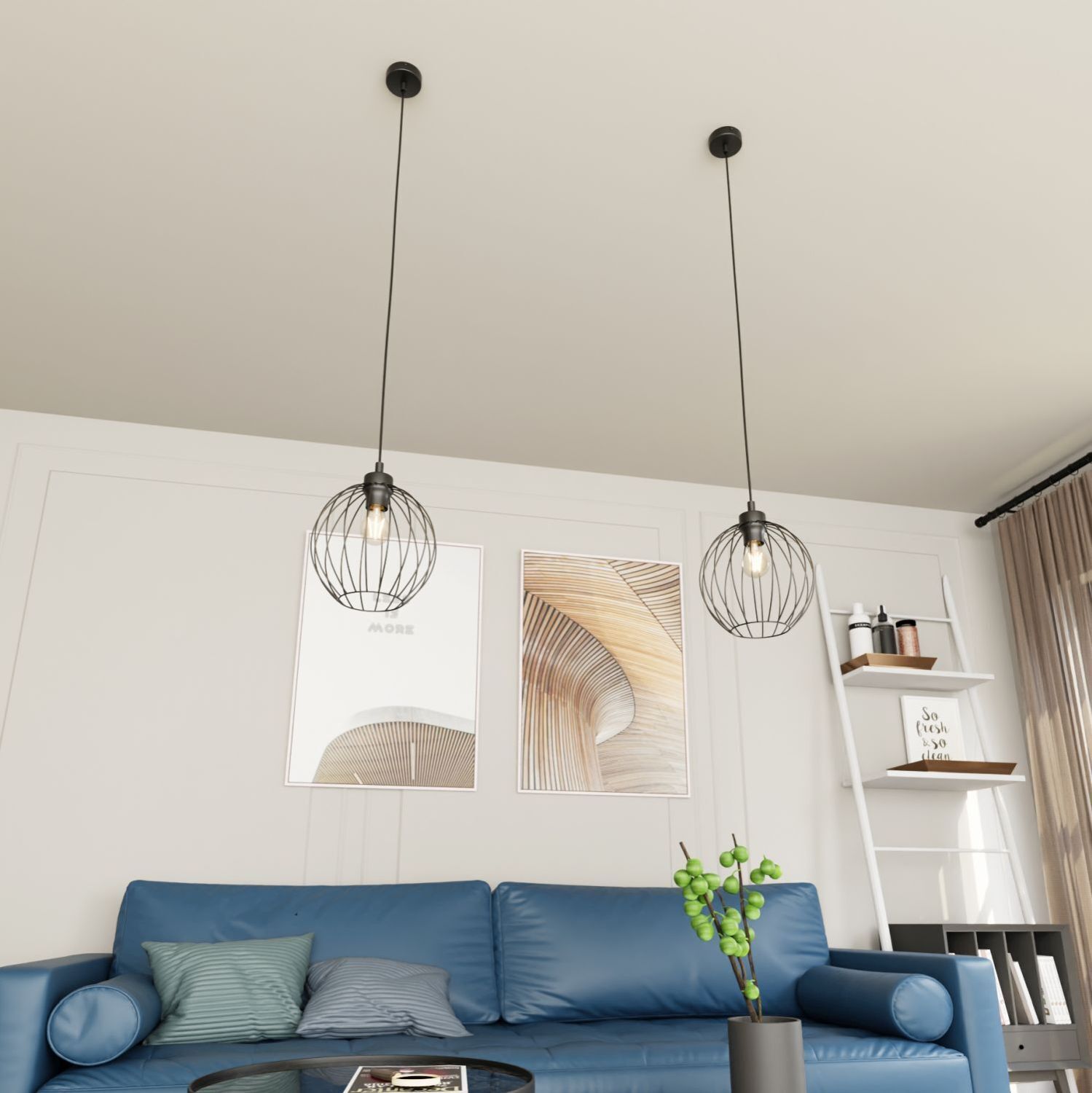 Lampe à suspendre ronde noire métal E27 Ø24 cm Abat-jour filaire