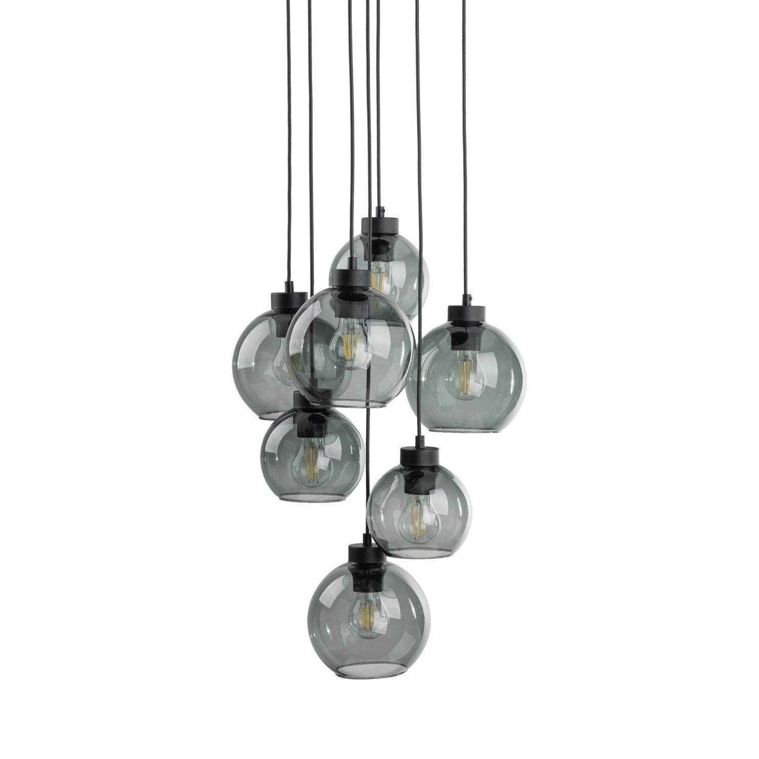Suspension verre fumé 7x E27 ajustable Abat-jour sphérique