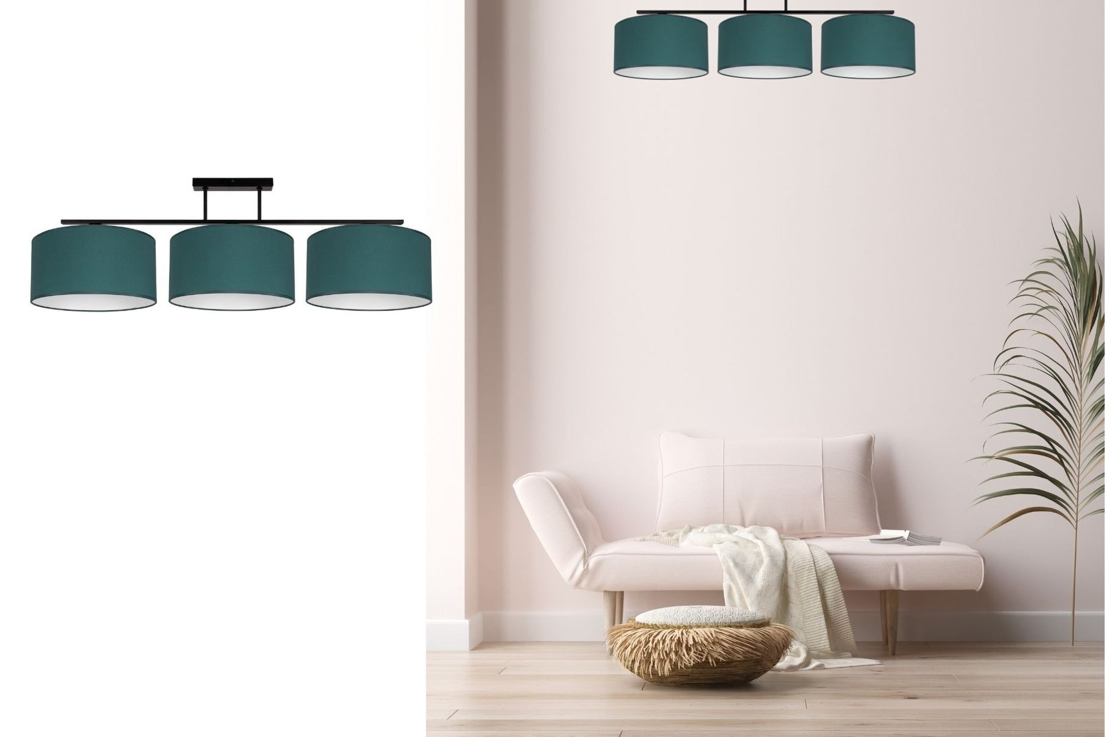 Blendarme Lampe de plafonnier tissu vert blanc E27 3-flamme
