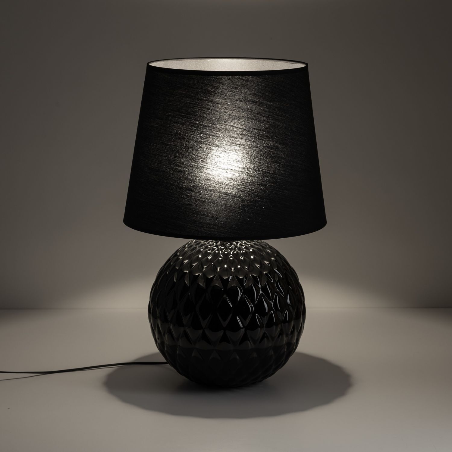 Lampe de table noir E27 hauteur 60 cm Ø 38 cm verre tissu DOLORES