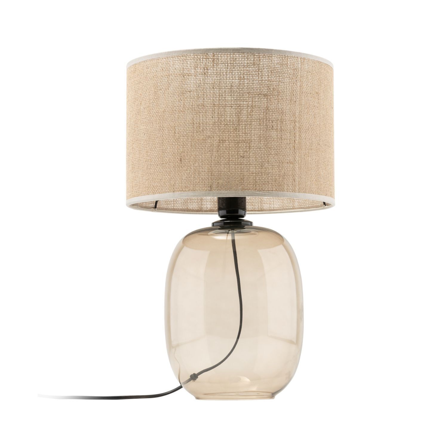 Lampe de table verre fumé tissu brun H : 48 cm Ø 30 cm E27