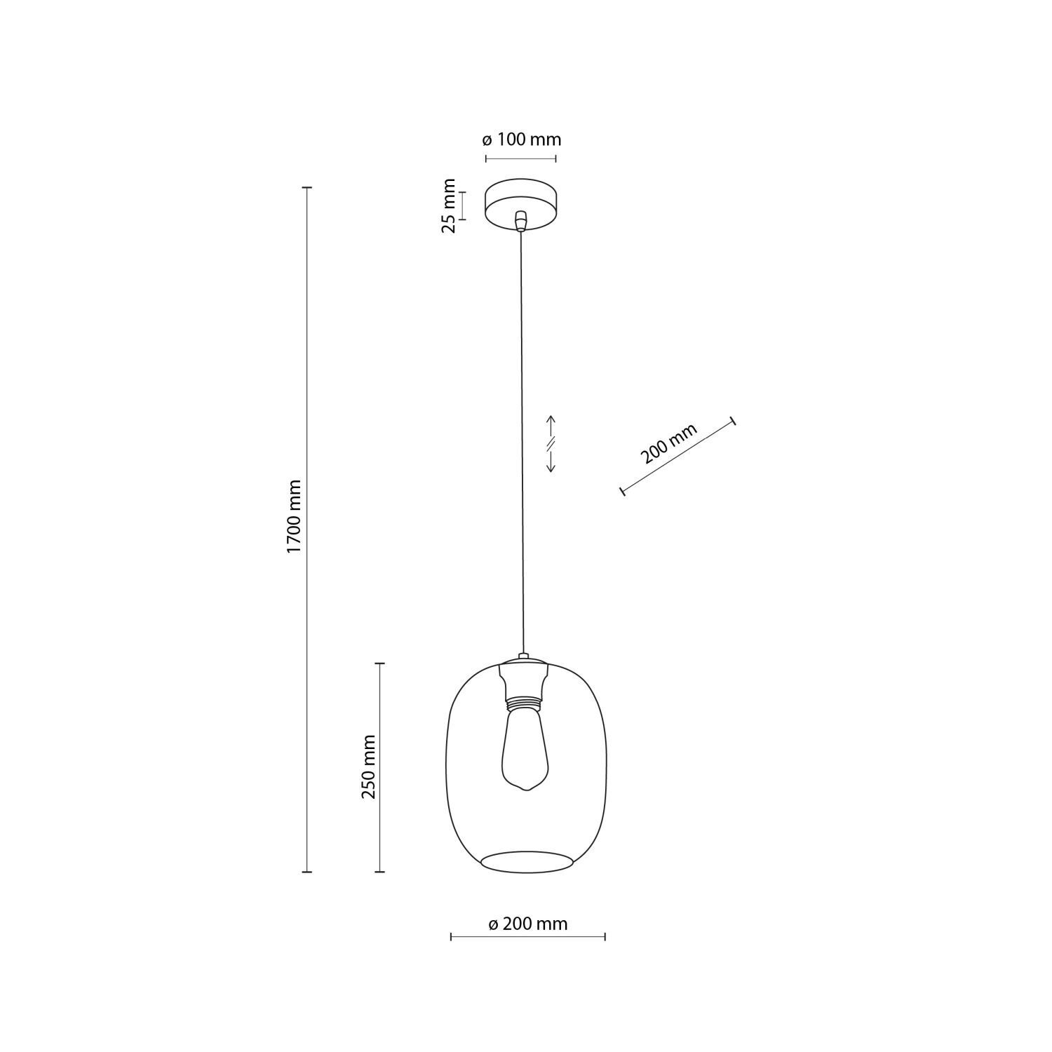 Suspension verre fumé Ø 20 cm H : max. 1,7 m réglable E27