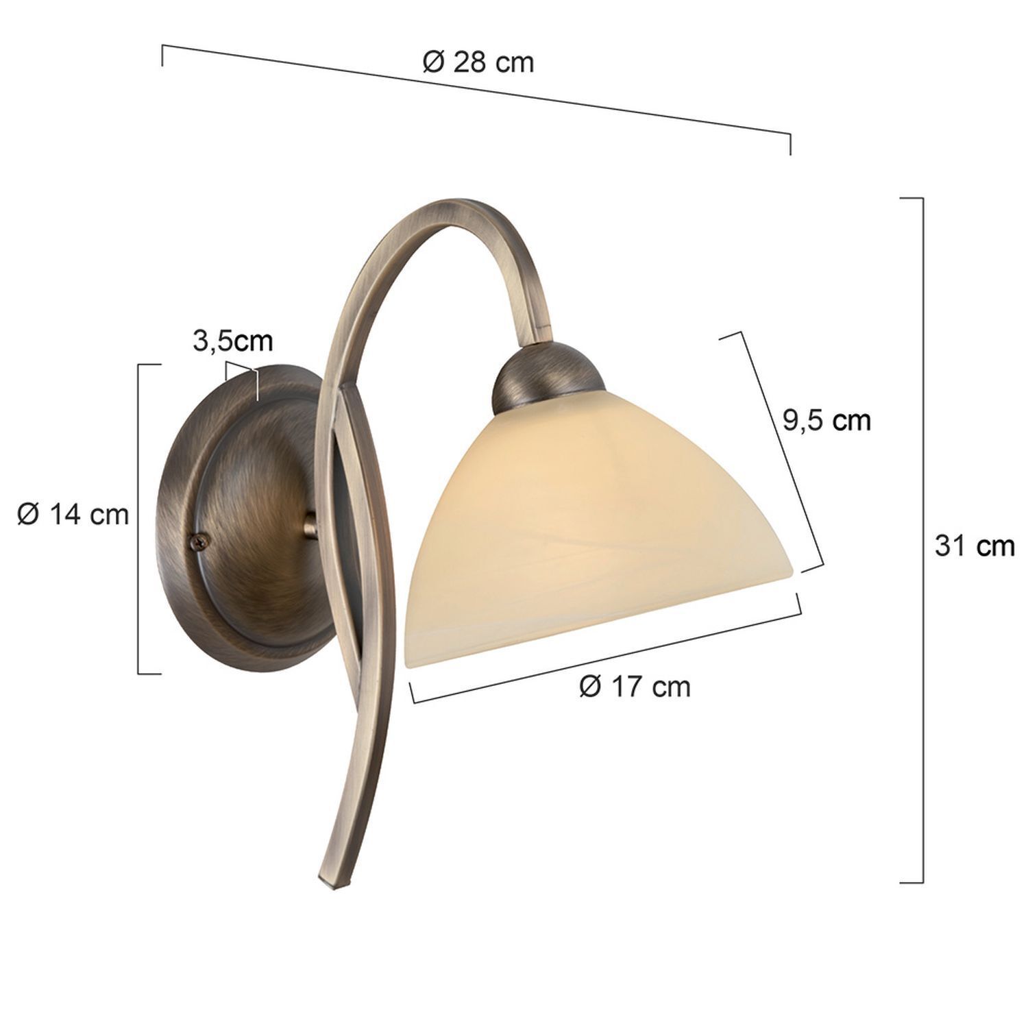 Applique murale en bronze crème P:28 cm E27 Classique