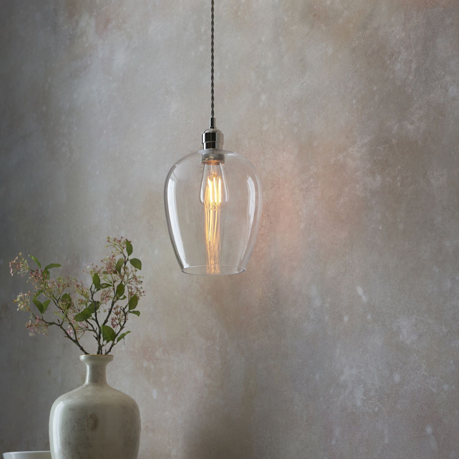 Lampe à suspendre verre métal étroit D : 21 cm en nickel brillant E27