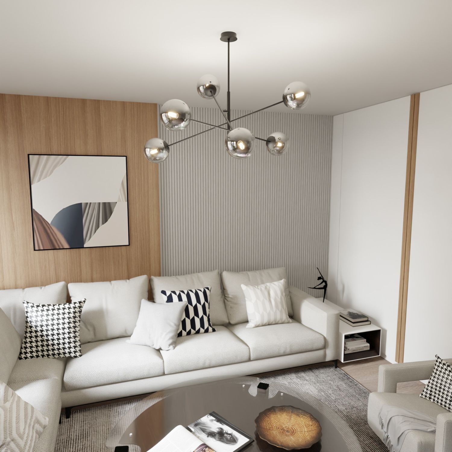 Plafonnier verre fumé métal 102 cm orientable E14 6-flamme Dekoration für Zuhause, Wohnzimmer, Kissen, Couch, Innenarchitektur