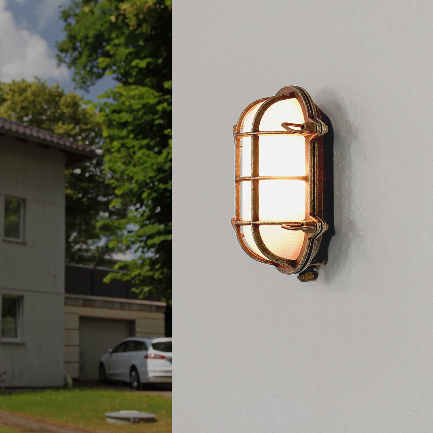 Maritime Feuchtraumleuchte Außen Messing & Glas Lampe, Auto, Transport, Fahrzeug