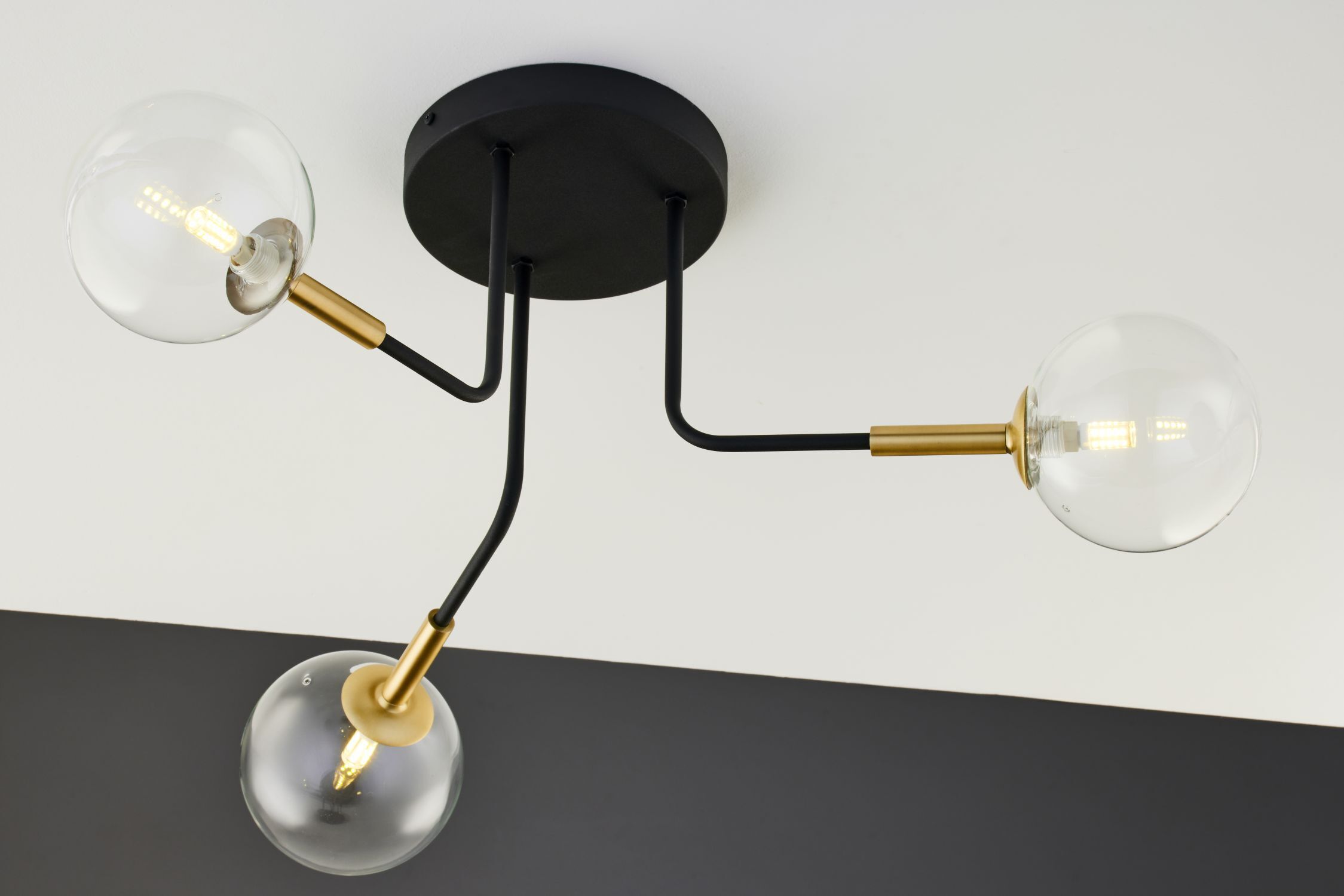 Deckenleuchte 3-flammig Metall Glas in Schwarz Gold G9 Lampe