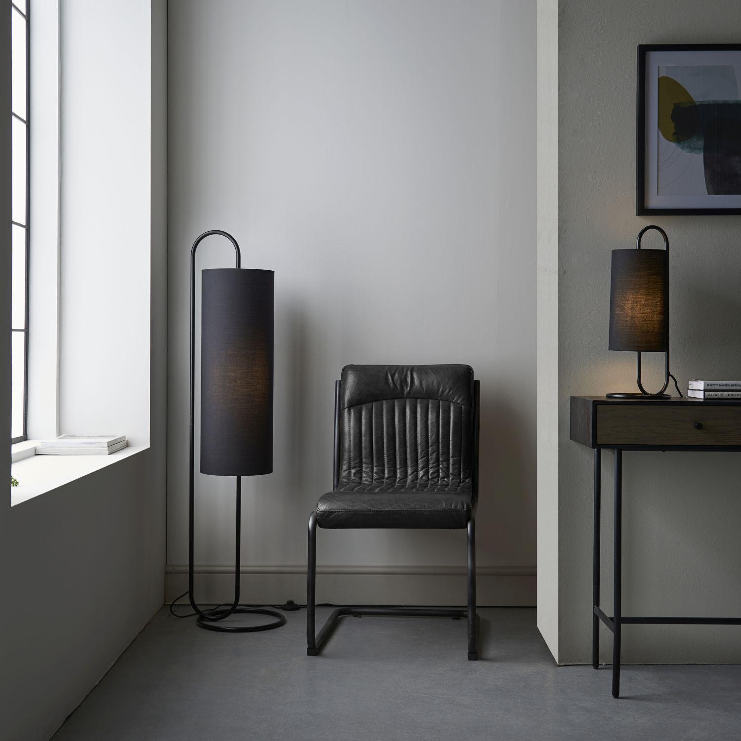 Lampadaire Noir 136 cm bas Moderne Tissu Métal E27