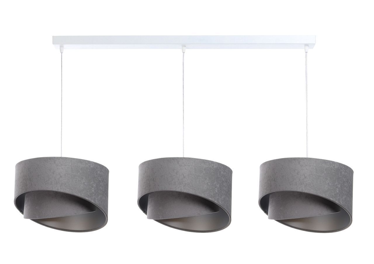 Suspension 3 flammes en blanc gris argent E27 Tissu Lampe