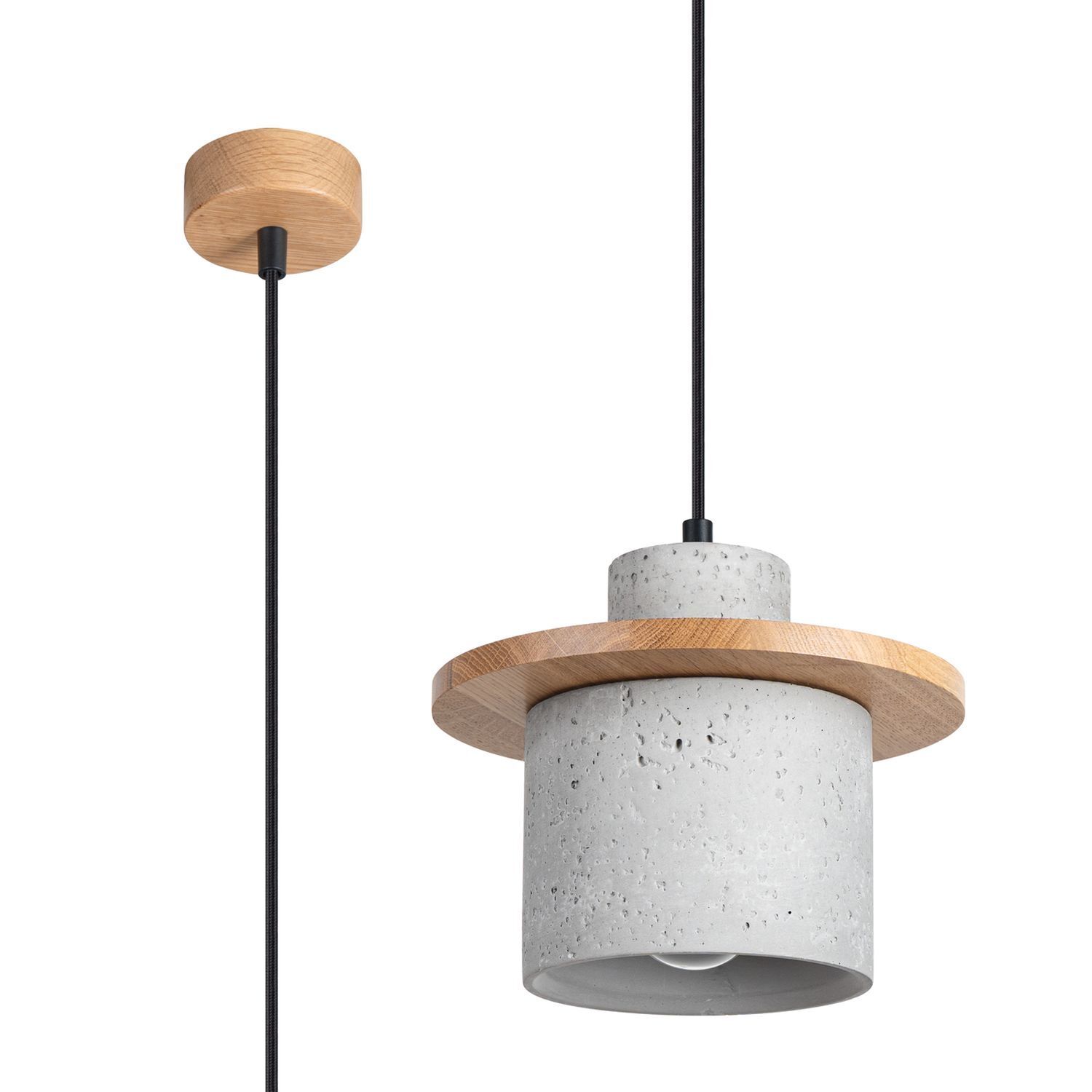 Pendelleuchte, Holz, Beton, Grau, Kabelschirm