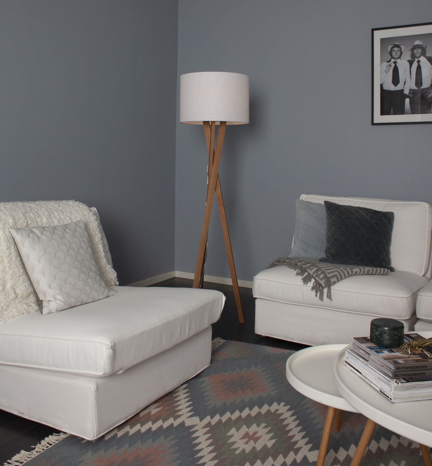 Lampadaire bois tissu E27 160 cm trépied chêne blanc Lampe, Couch, Mobiliar, Wohnzimmer, Dekoration Ihres Zuhauses