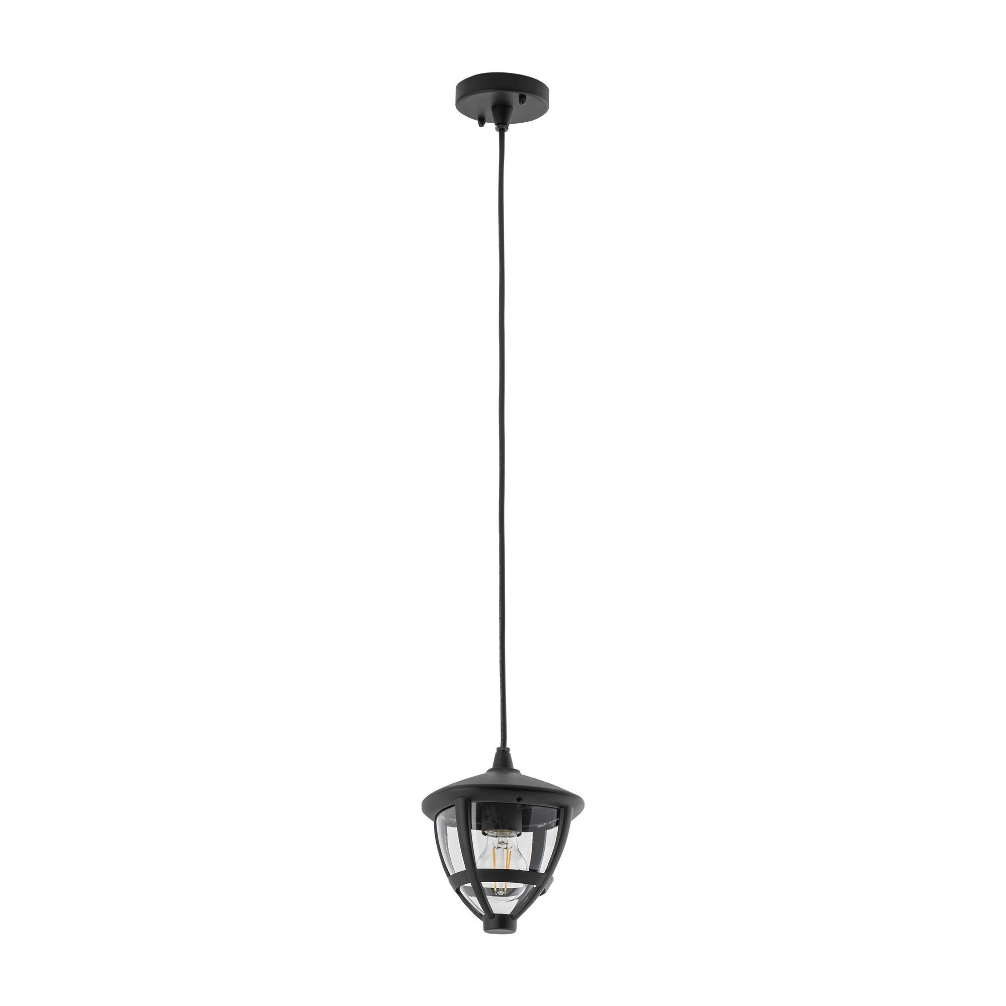 Pendelleuchte außen IP44 E27 Schwarz Aluminium Modern KIKI Hängelampe, Metallgehäuse, Durchmesser?, Edison-Lampe, Käfig-Design