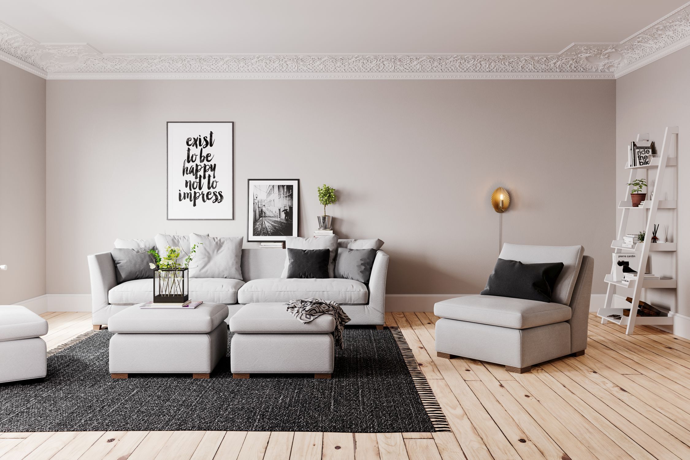 Wandleuchte Metall E27 H: 30 cm mit Schalter in Gold Wohnzimmer, Sofa, graue Farbe, Teppich, Wohnzimmermöbel