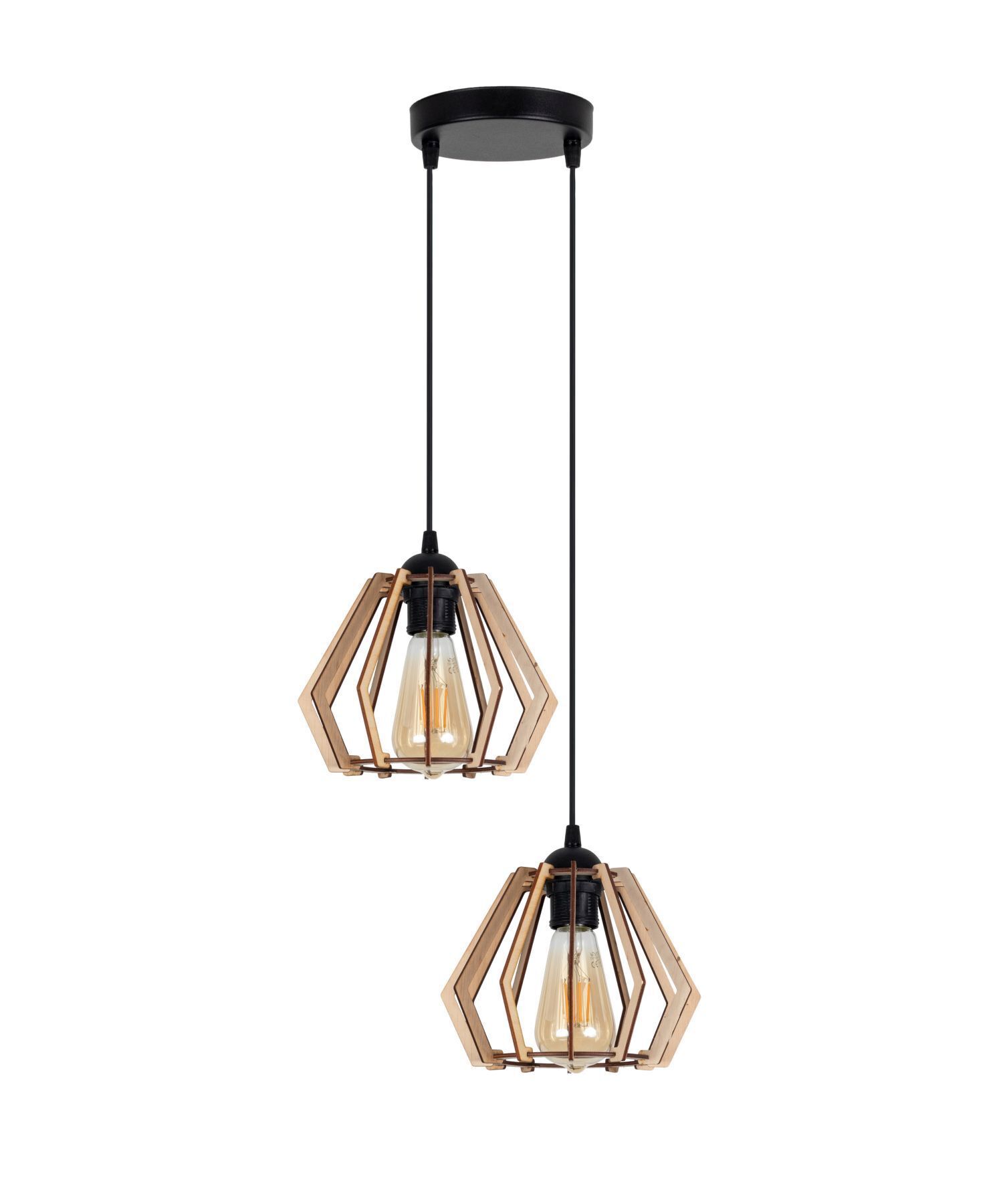 Lampe à suspendre décorative en bois E27 35 cm 2 flammes confortable