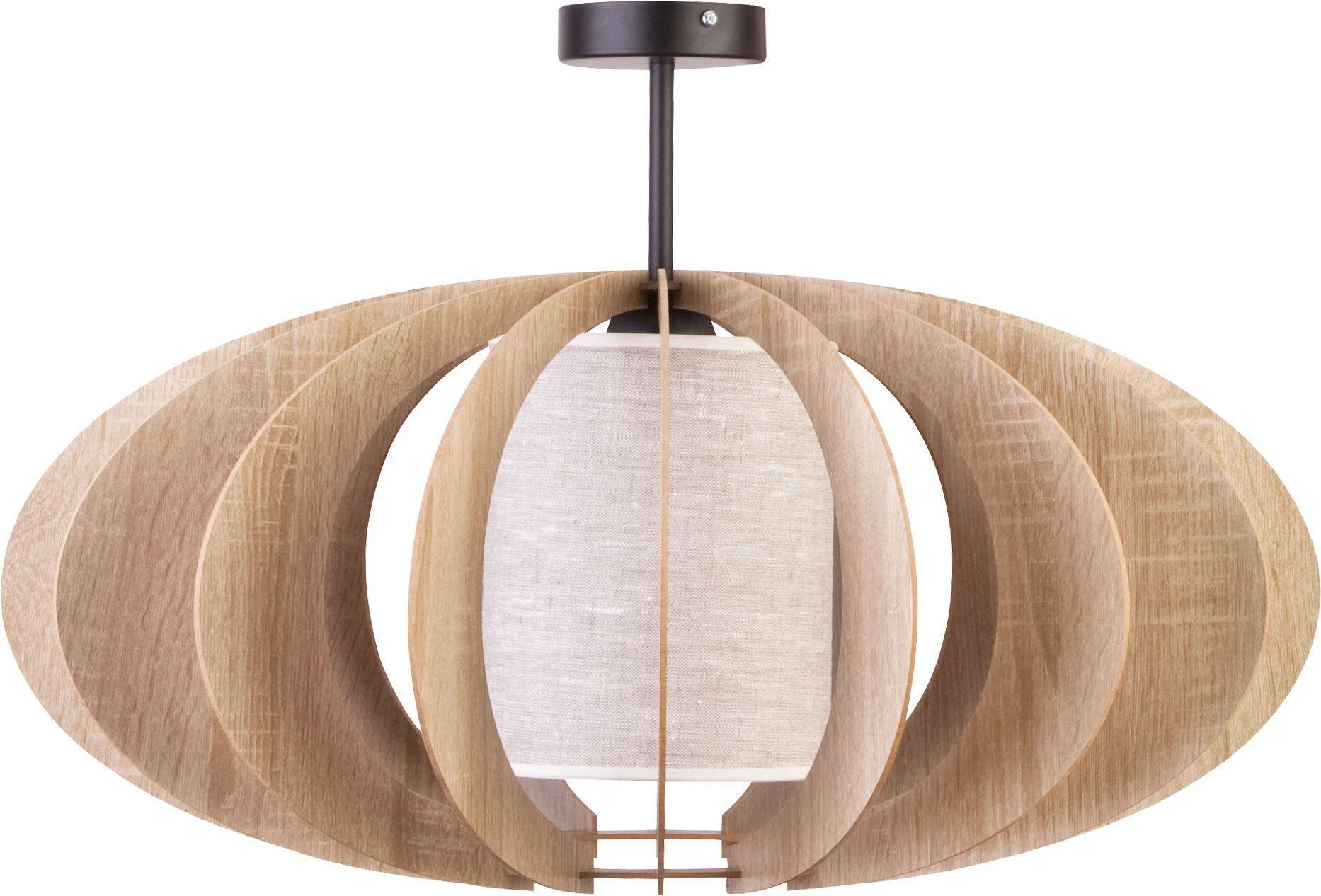 Plafonnier en bois Chêne Beige Tissu E27 Ø44 cm rond