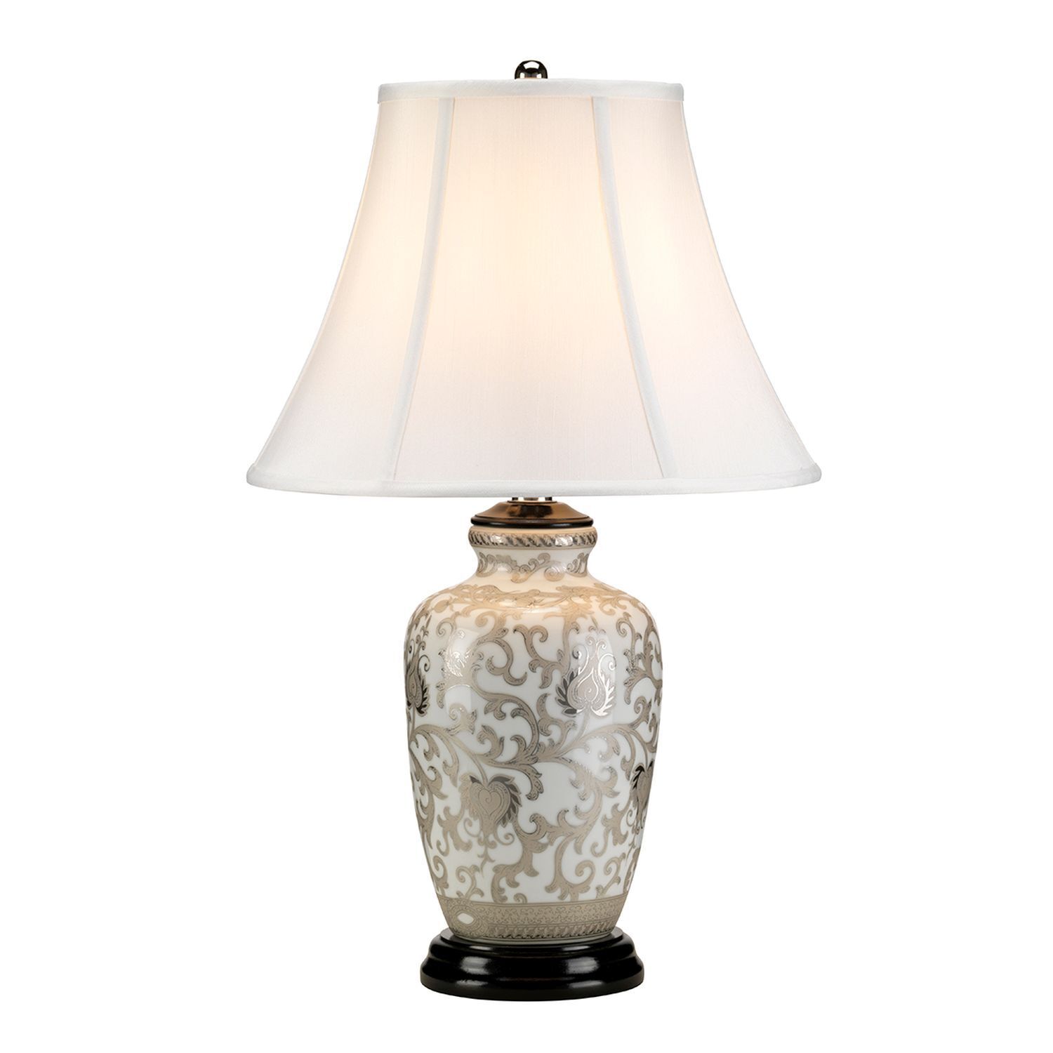 tischleuchte-tischlampe-mila-1-flammig-silber-weiss-klassisch-1124-1 Tischlampe, Lampenschirm, Porzellan, Ornament, Dekoration