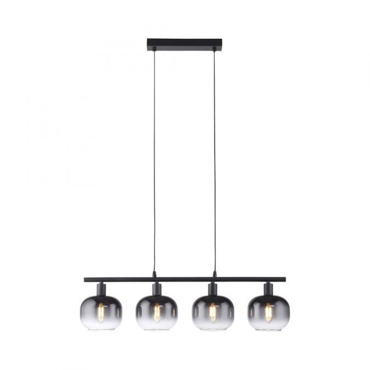 Suspension verre métal gris fumé noir E14 L:68 cm