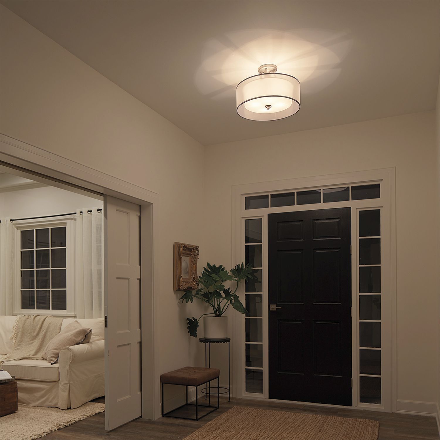 Plafonnier Blanc Etain antique Verre Lin Métal CANELADO Leuchte, Drinnen, Wohnzimmer, Zimmer, Deckenleuchte