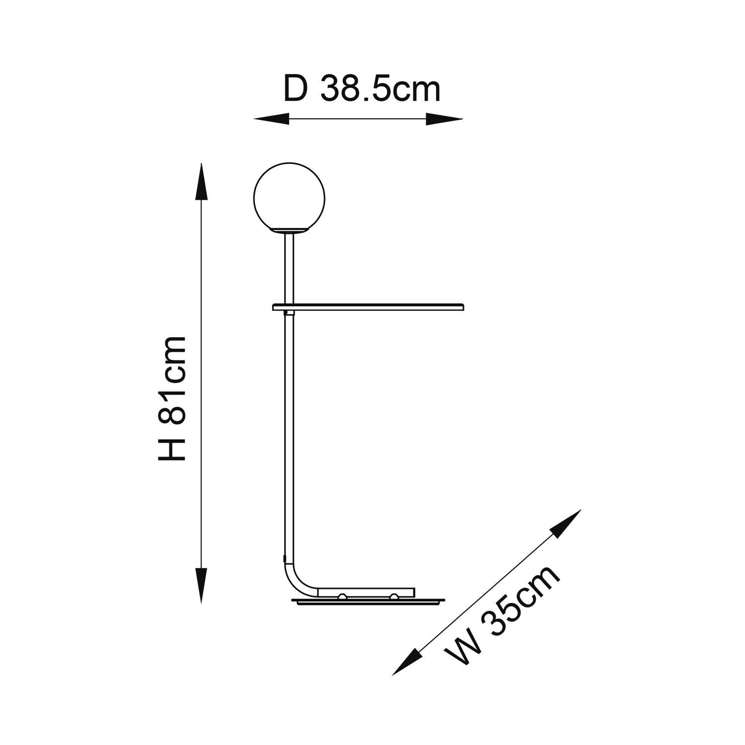 Lampe de sol avec tablette Métal Verre 81 cm Noir Blanc G9