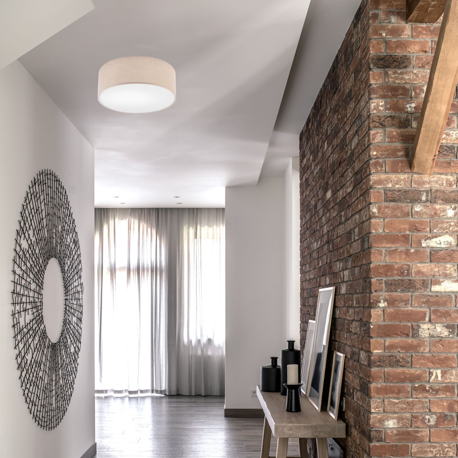 Plafonnier Tissu doré rond Ø 35 cm E27 faible éblouissement Moderne