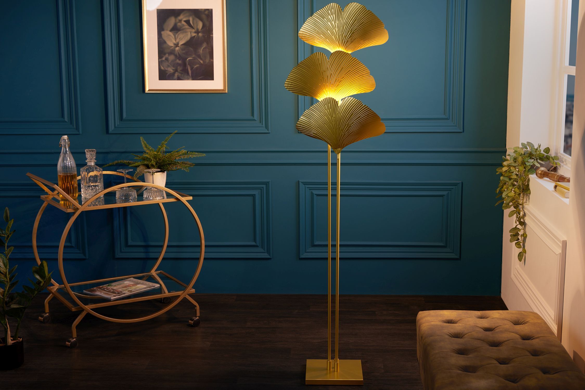 Lampadaire 3 flammes métal or indirect E14 160 cm Lampe, Stehlampe