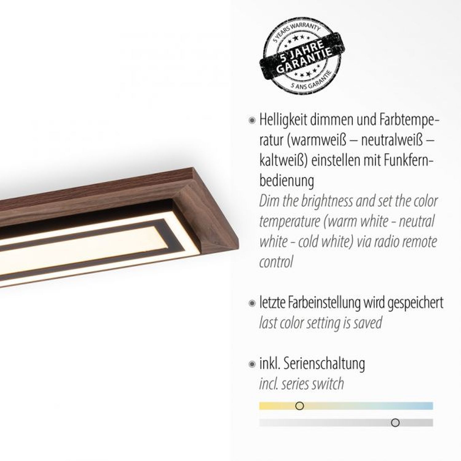 Blendarme LED Plafonnier bois à intensité variable 107 cm 5500 lm