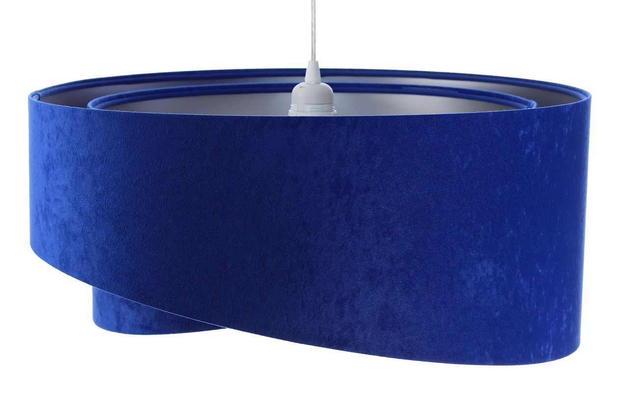 Lampe à suspendre tissu bleu cobalt argent E27 rond D : 50 cm