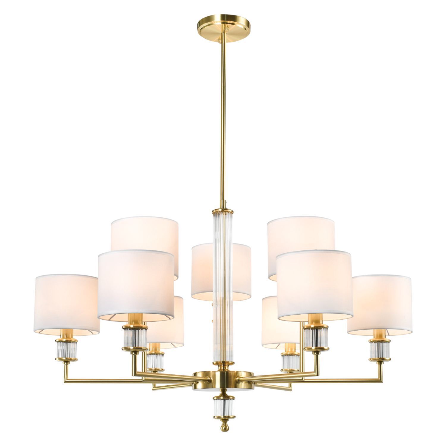 Kronleuchter Stoff Metall Glas B: 92 cm in Messing Weiß E14