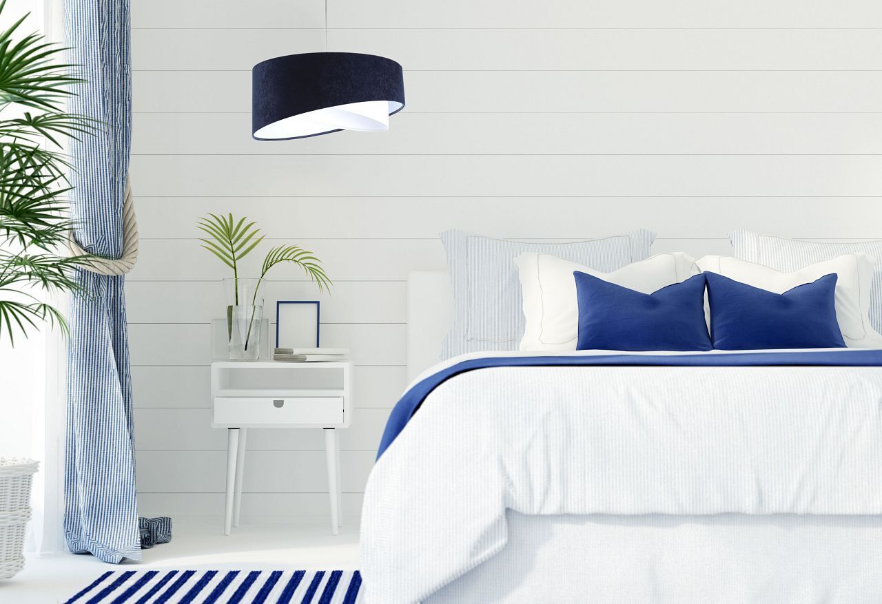 Hängelampe Weiß Blau E27 rund Ø 50 cm Stoff Velours Optik Dekoration für Zuhause, Kissen, Innenarchitektur, Lampe, Bett