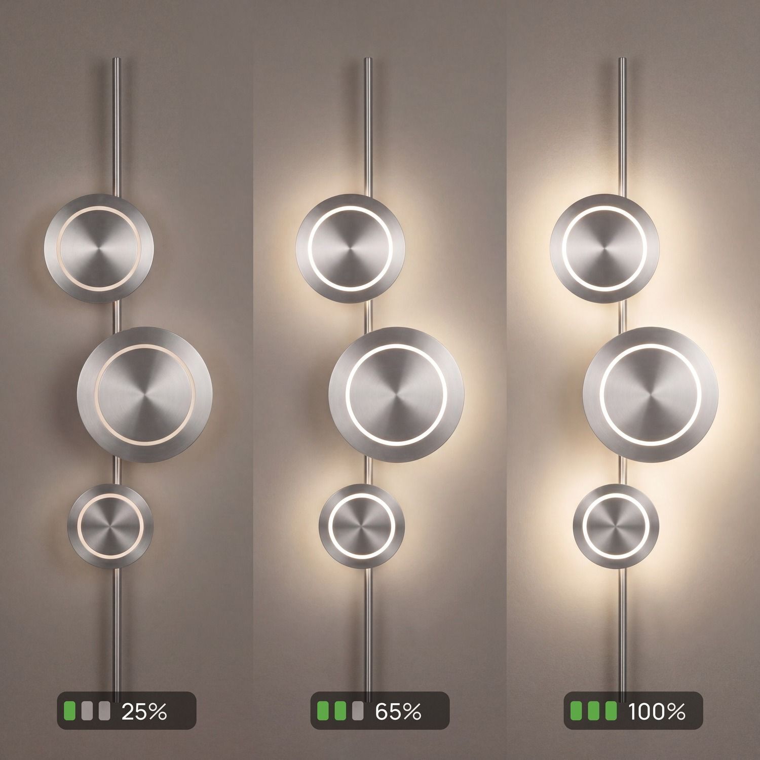Applique LED argent H:120 cm 1008 lm 3000 K dimmable Lampen, Rings Licht, vertikale Stange, Metallisch, modern