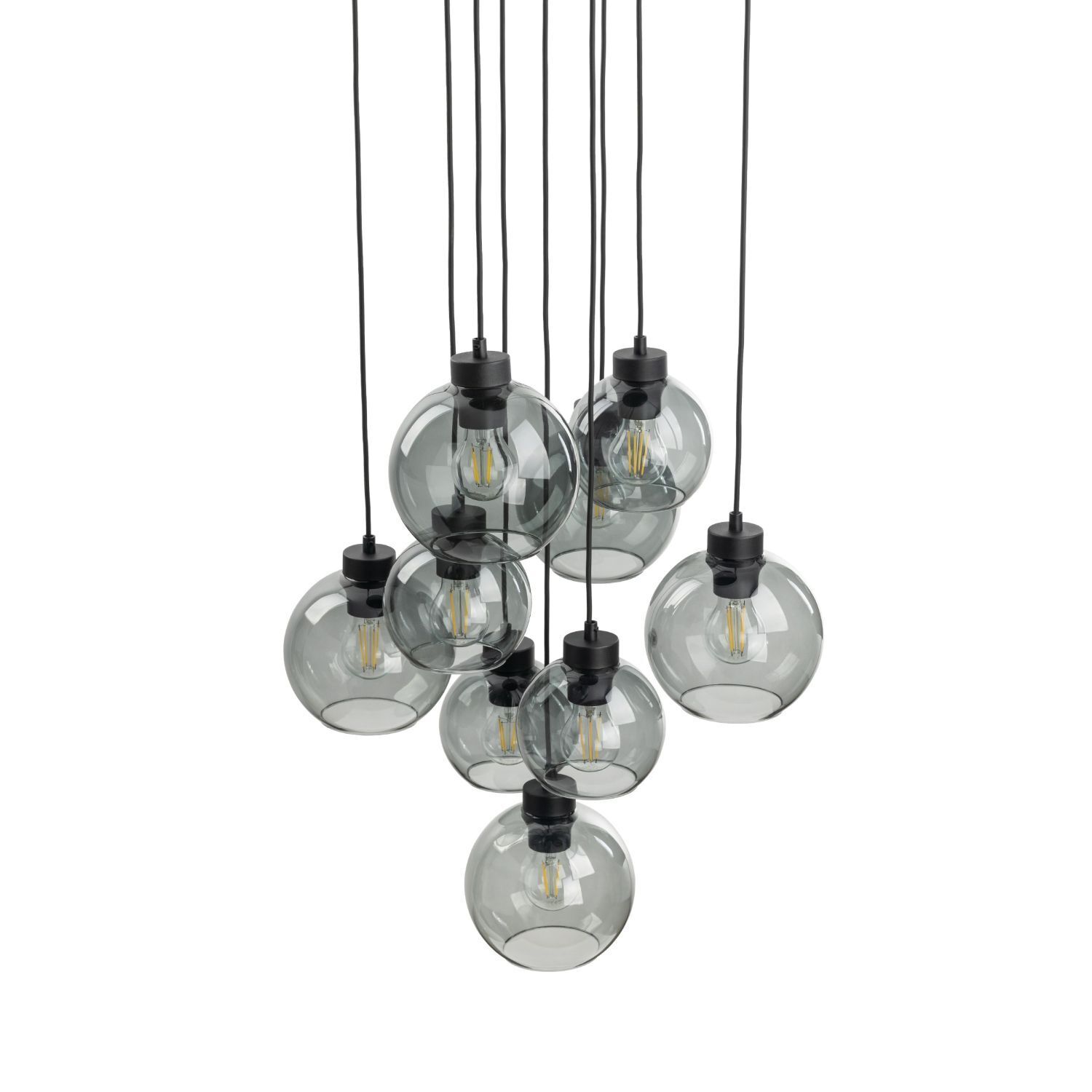 Suspension verre fumé métal H : max. 140 cm 9x E27